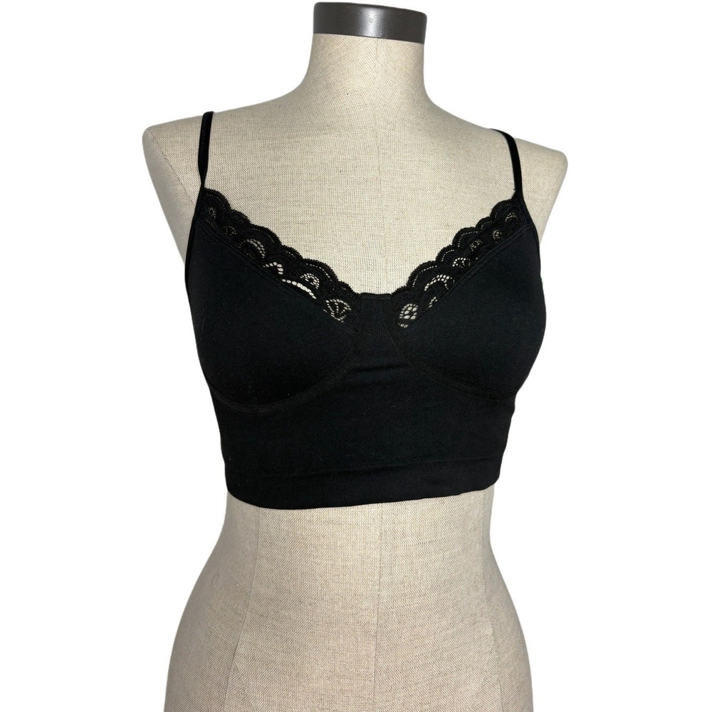 Aerie Black Ribbed Women's Lace Bralette Top Size Medium Corset Bra Adjustable
